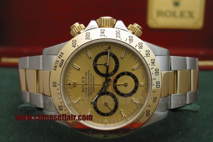 Swiss Copy Rolex Valjoux 7750 Daytona 2-Tone Gold Face Watch